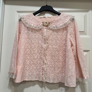 SADIE BY I MAGNIN VINTAGE 1960'S  LIGHT PINK LACE JACKET SIZE S/M